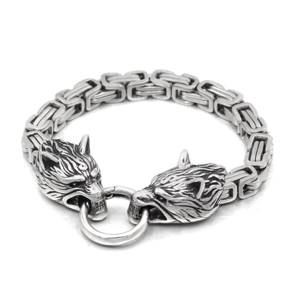 Stainless Steel Nordic Viking Wolf Head Bracelet Last One - 1 Left - Picture 5 of 5